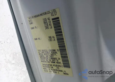 2017 Nissan Maxima 3.5 Sl из США, поврежденный, VIN 1N4AA6AP3HC408962